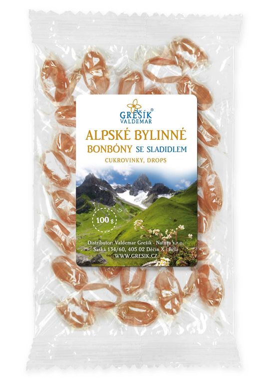 Alpské bylinné se sladidlem - bylinné bonbóny Grešík 100 g 