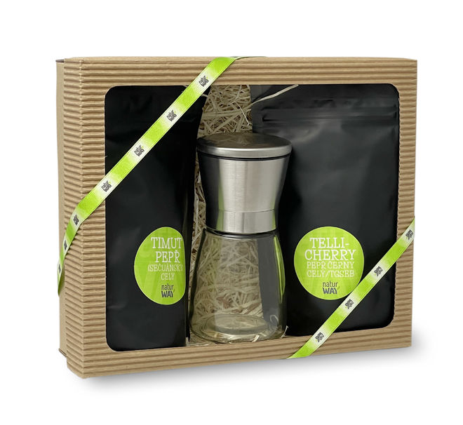 PEPPER SPECIAL - Dárkové balení pepře Timut a Tellicherry 2 x 50g s mlýnkem 