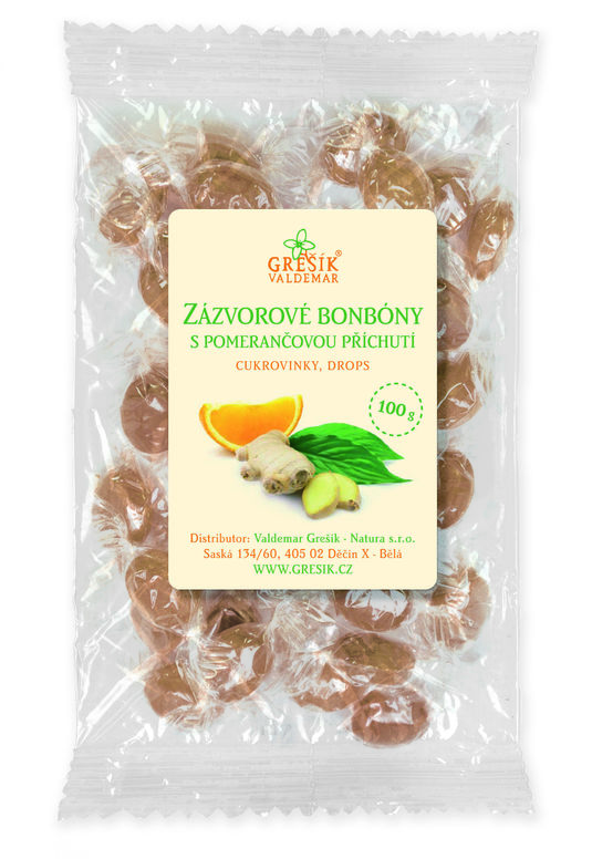 Zázvorové s pomerančovou příchutí - bylinné bonbóny Grešík 100 g 